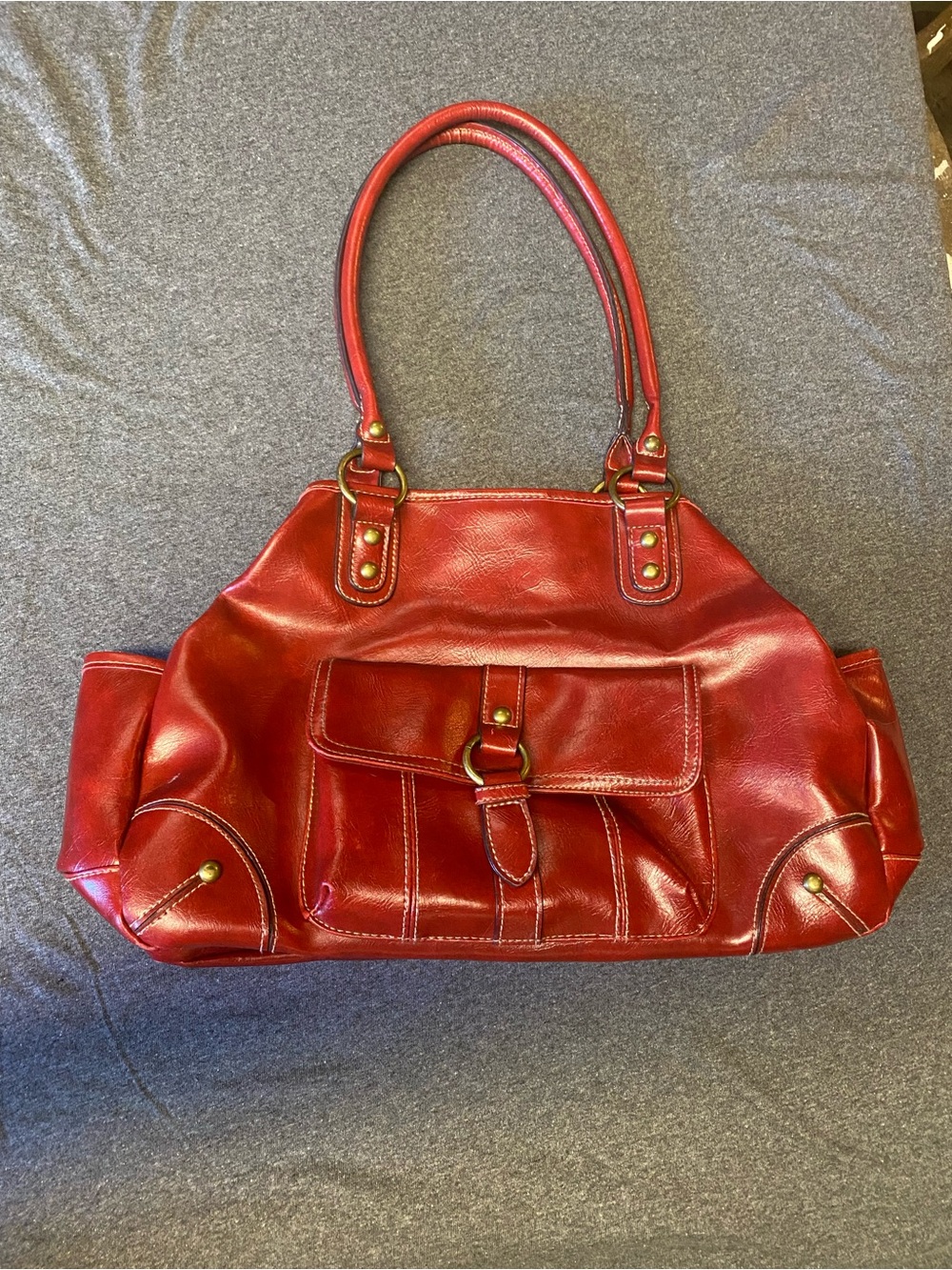 Red Leather Tote Handbag - Classic Women's Shoulder Bag